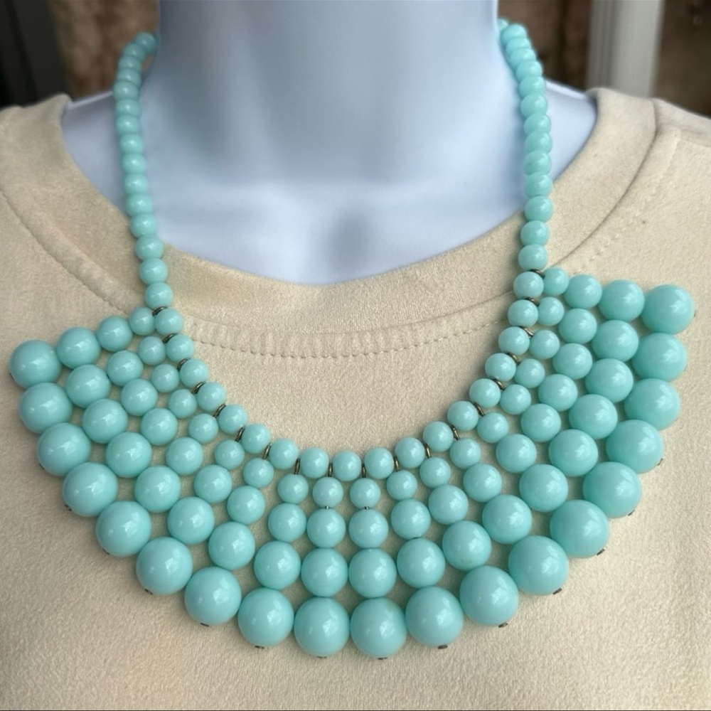 J. Crew Bib-style Robins Egg Baby Blue Graduated Bead Statement Necklace